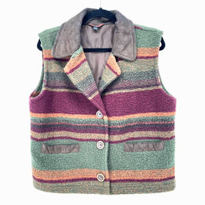 Tsunami Vest Vintage Canada Fleece Striped Button Front Vest Size Large